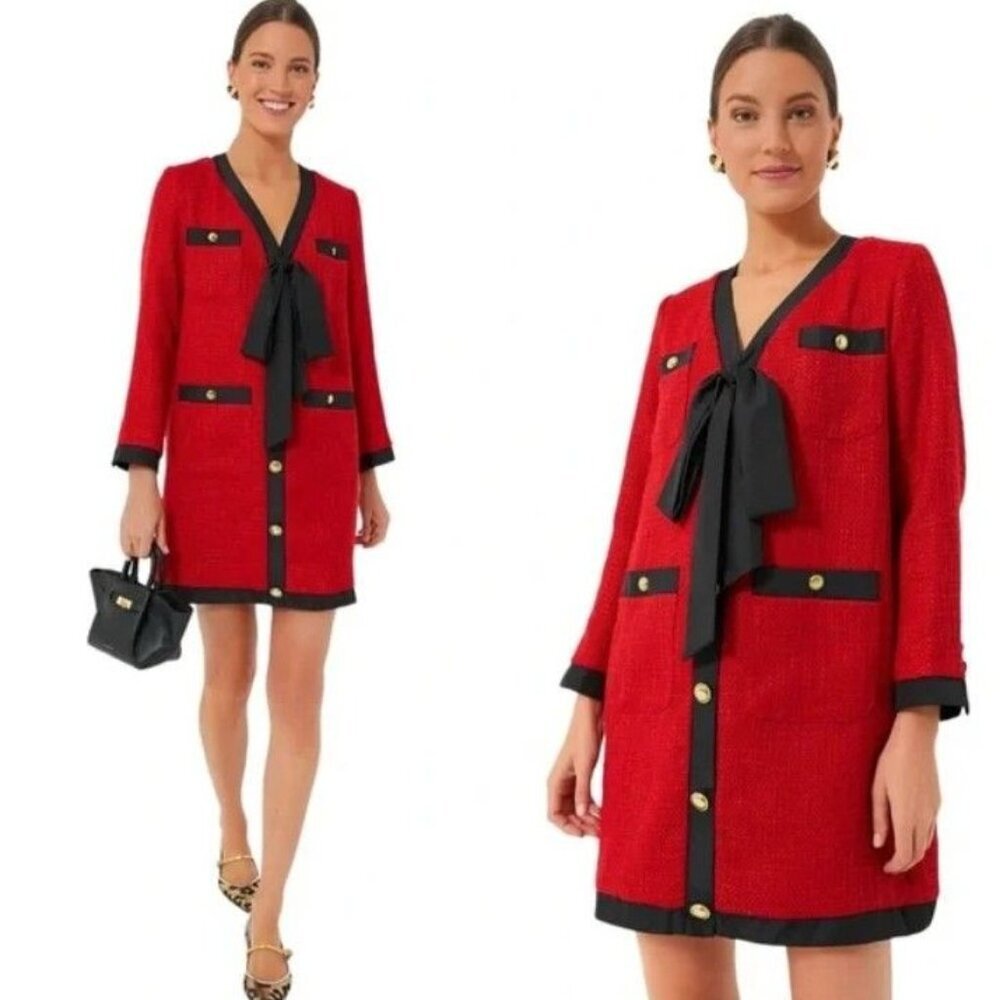 Tuckernuck X Pomander Place Red Coco Tweed Bow Mini Dress Size XL NWT